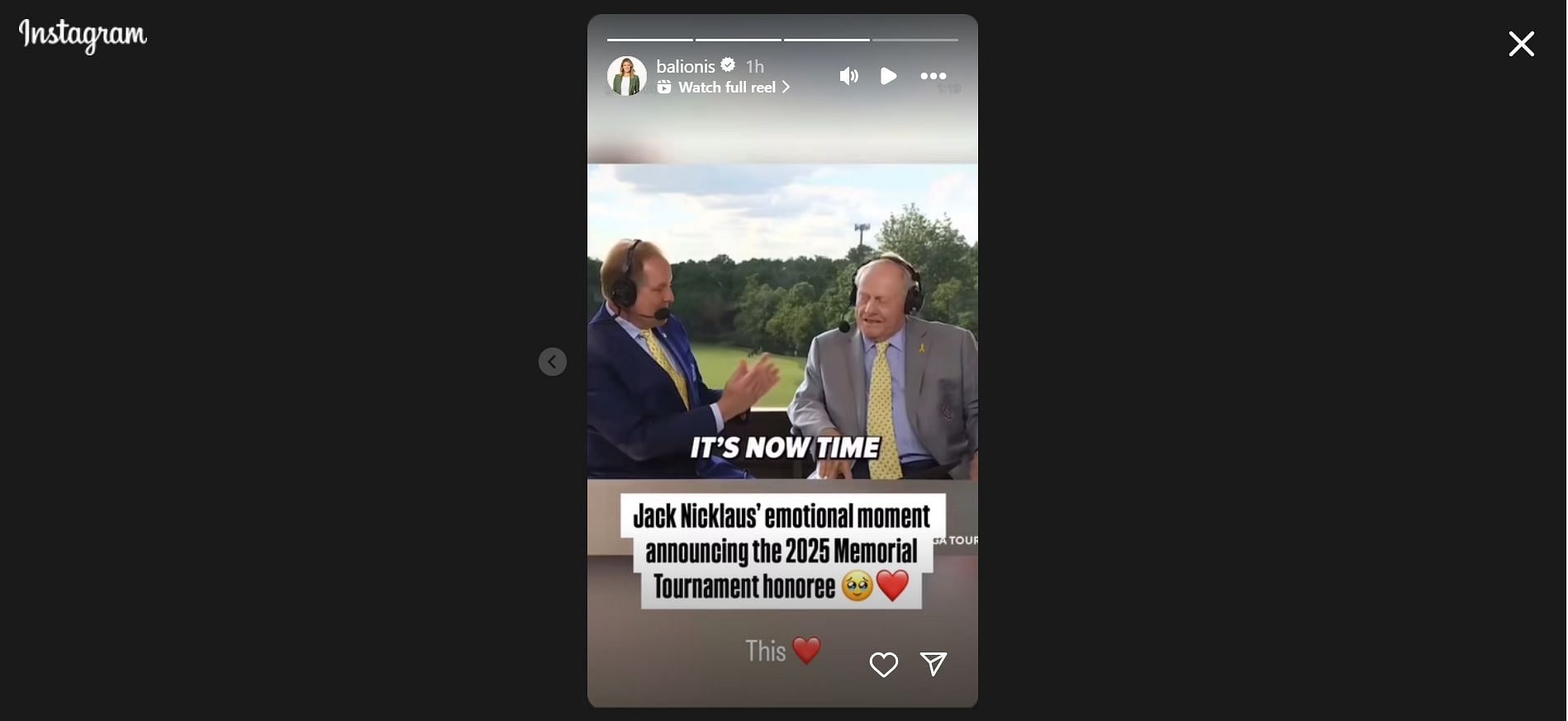 Amanda Balionis on Jack Nicklaus' emotional announcement (Image via: IG @balionis)